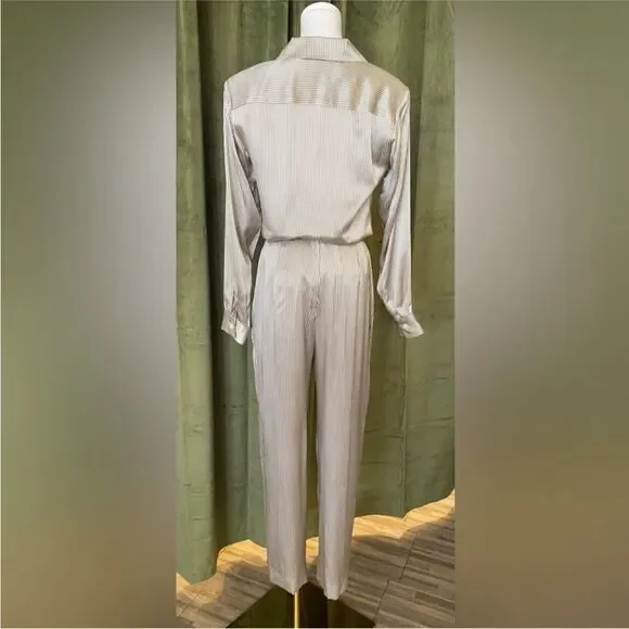 Geoffrey Beene Elegant Beige Women's  100% silk Pantsuit, US6 - Picture 3 of 12